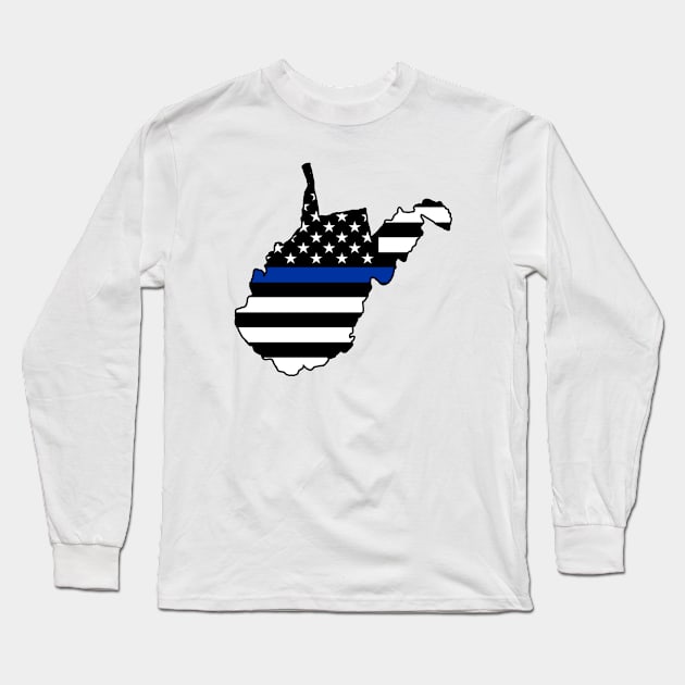 Thin Blue Stripe  Flag West Virginia Long Sleeve T-Shirt by DarkwingDave